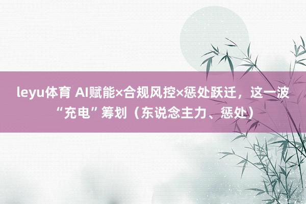 leyu体育 AI赋能×合规风控×惩处跃迁，这一波“充电”筹划（东说念主力、惩处）