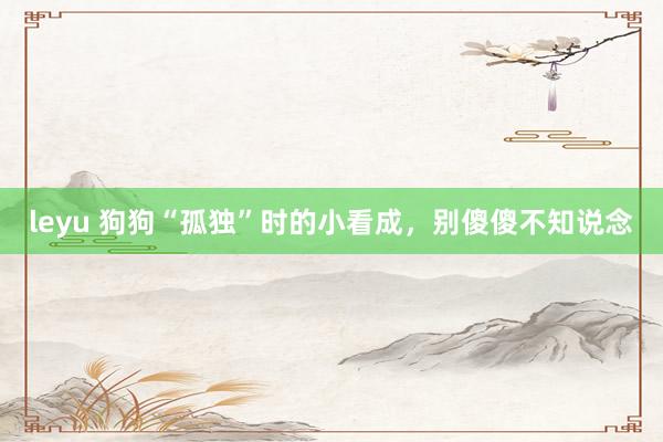 leyu 狗狗“孤独”时的小看成，别傻傻不知说念