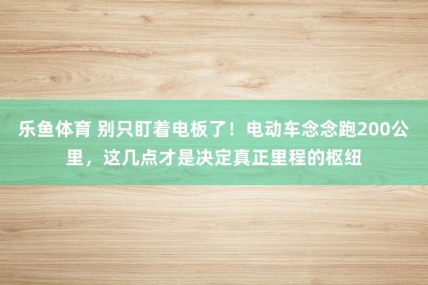 乐鱼体育 别只盯着电板了！电动车念念跑200公里，这几点才是决定真正里程的枢纽
