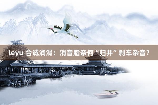 leyu 合诚润滑：消音脂奈何“归并”刹车杂音？