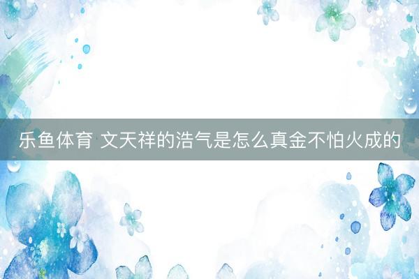 乐鱼体育 文天祥的浩气是怎么真金不怕火成的